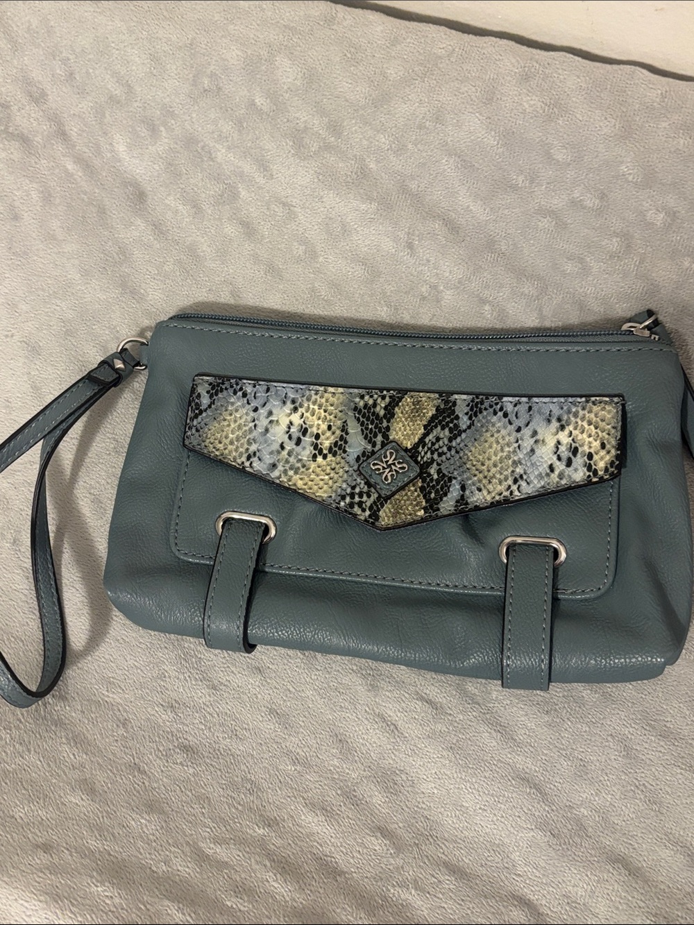 Simply Vera Vera Wang Slate Blue Wristlet Clutch with Snake-Print Accent
